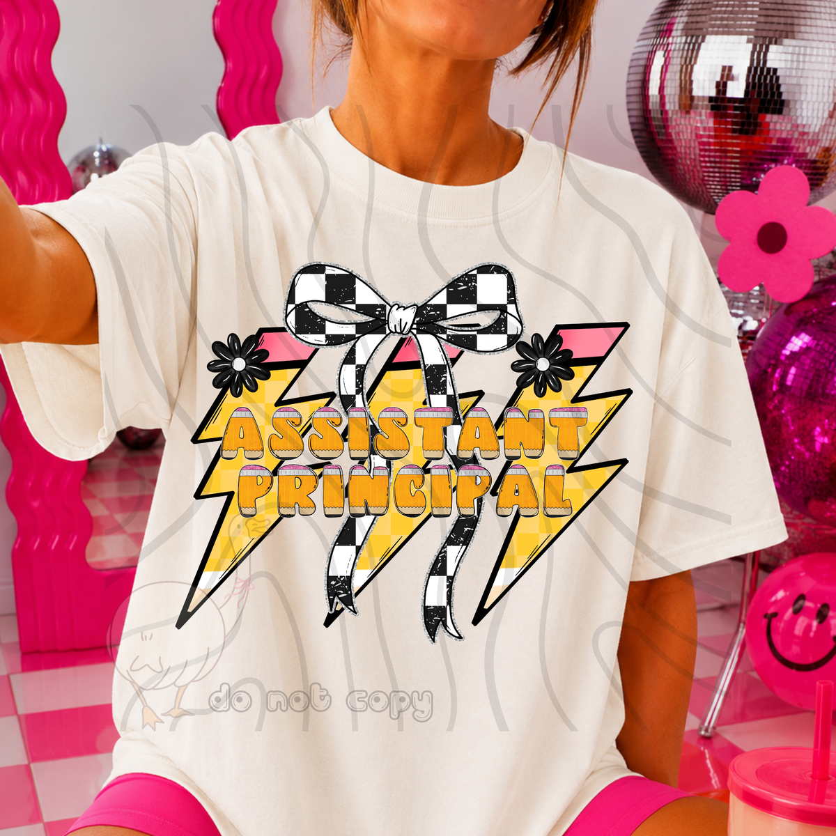 assistant principal 72 lightening bolt black/white bow occupation (dkdbk) DTF transfer
