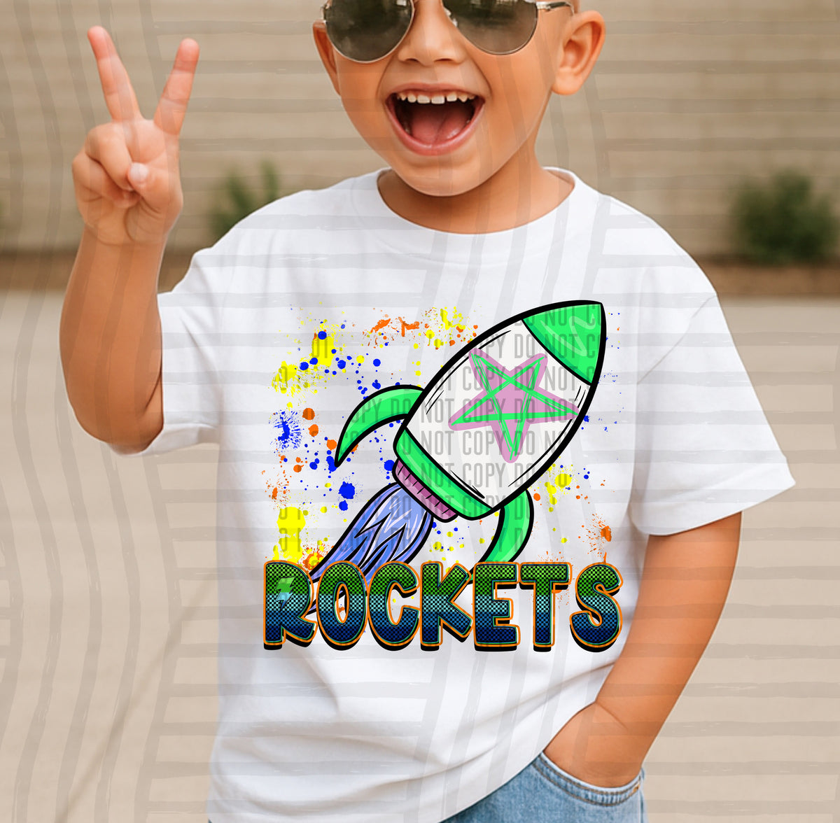 rockets paint splatter boy blue green and yellow (Caplinger) DTF Transfer