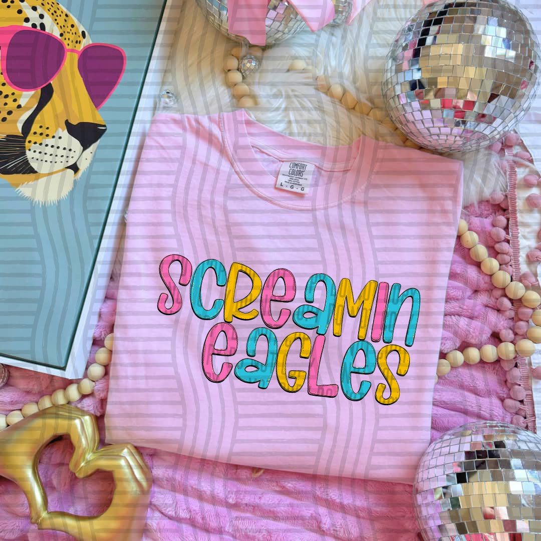 blue yellow and pink screamin eagles stacked (Caplinger) DTF Transfer