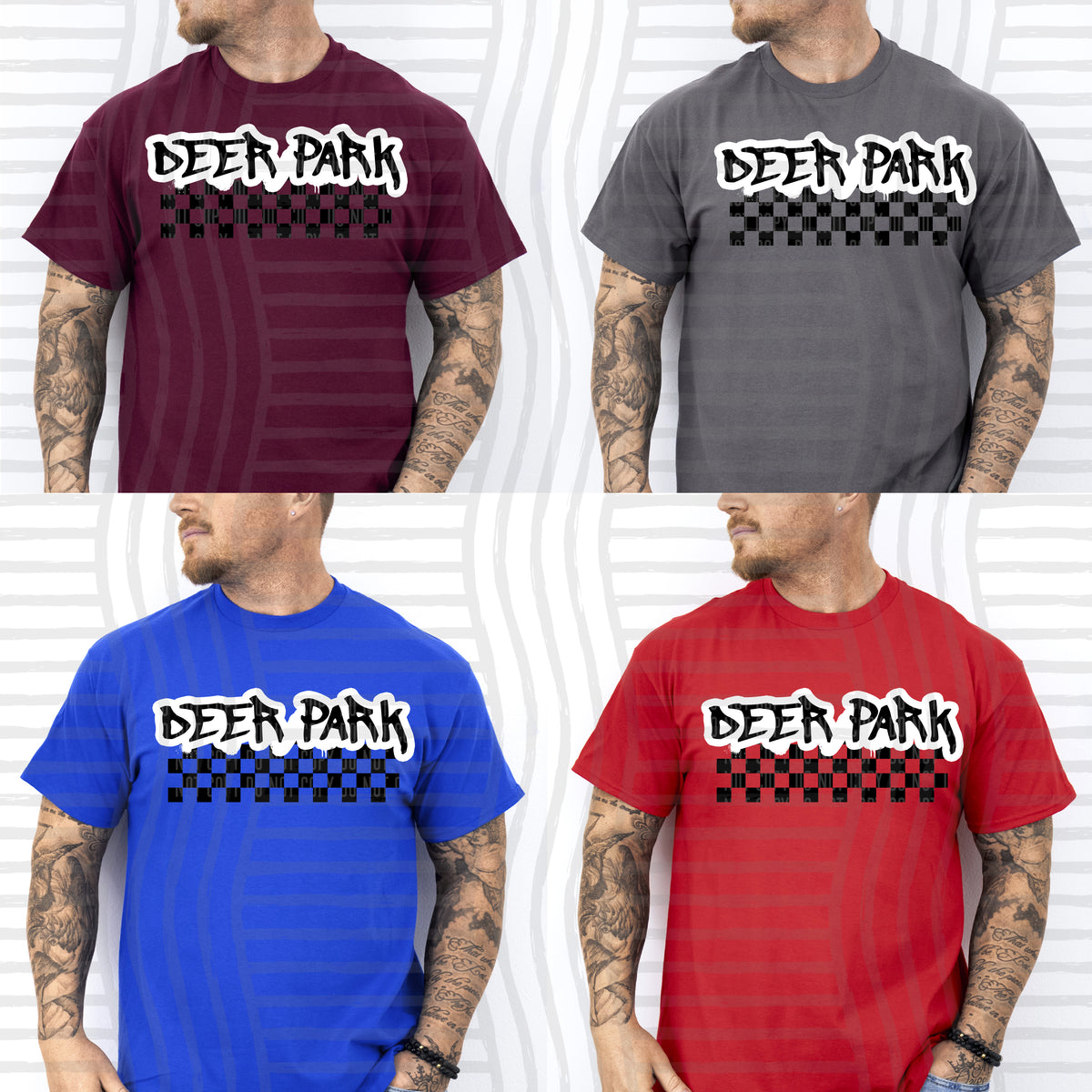 deer park black messy font with checkers (Caplinger) DTF Transfer