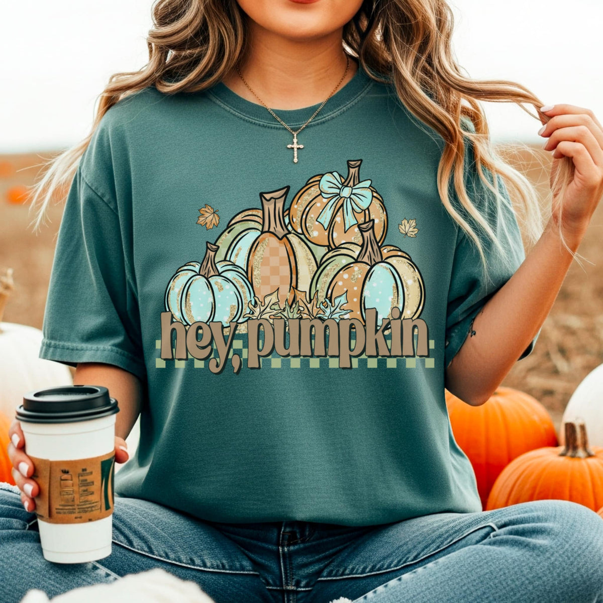 Hey Pumpkin with blue bow 111257 DTF transfer