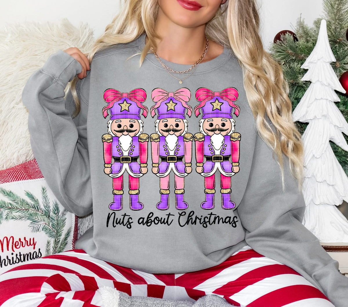 Nuts About Christmas pink purple (Linda) DTF Transfer