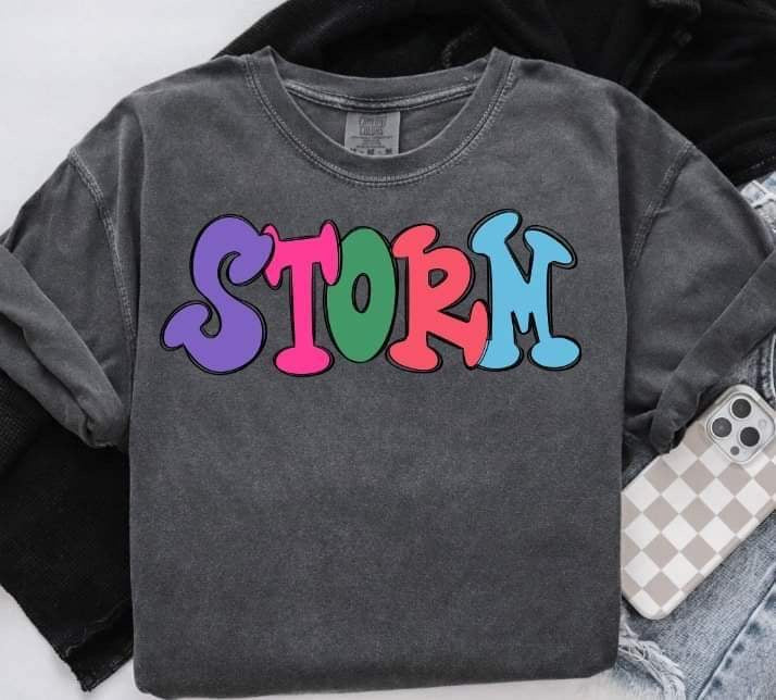 Storm colorful bubble font (S&G) 64462 DTF transfer