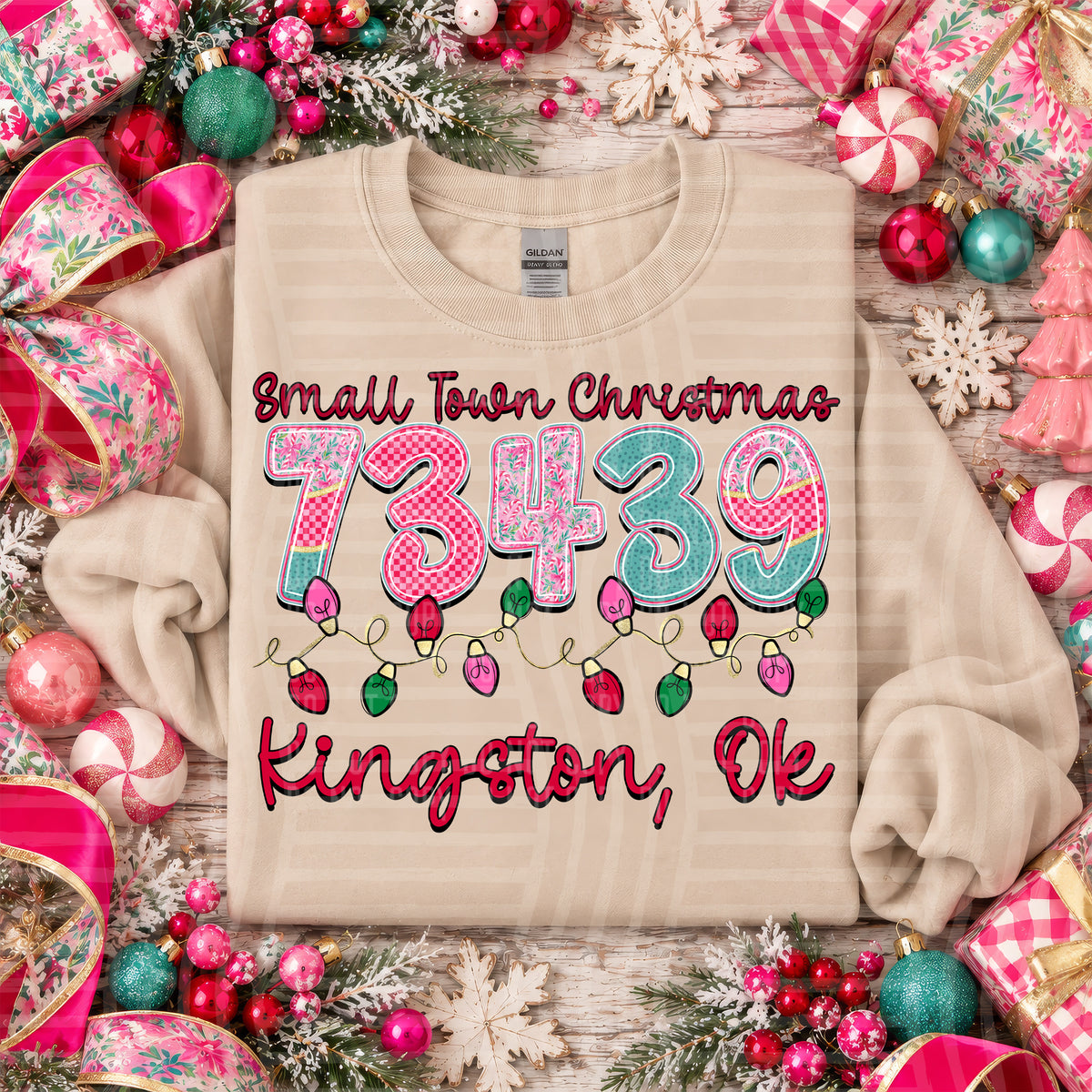 73439 small town christmas zip, town, state (caplinger) DTF Transfer