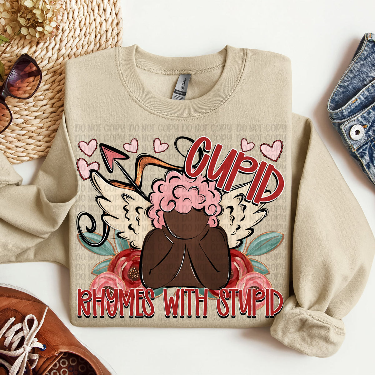 Cupid rhymes with stupid (dark skin tone) (VP) DTF transfer