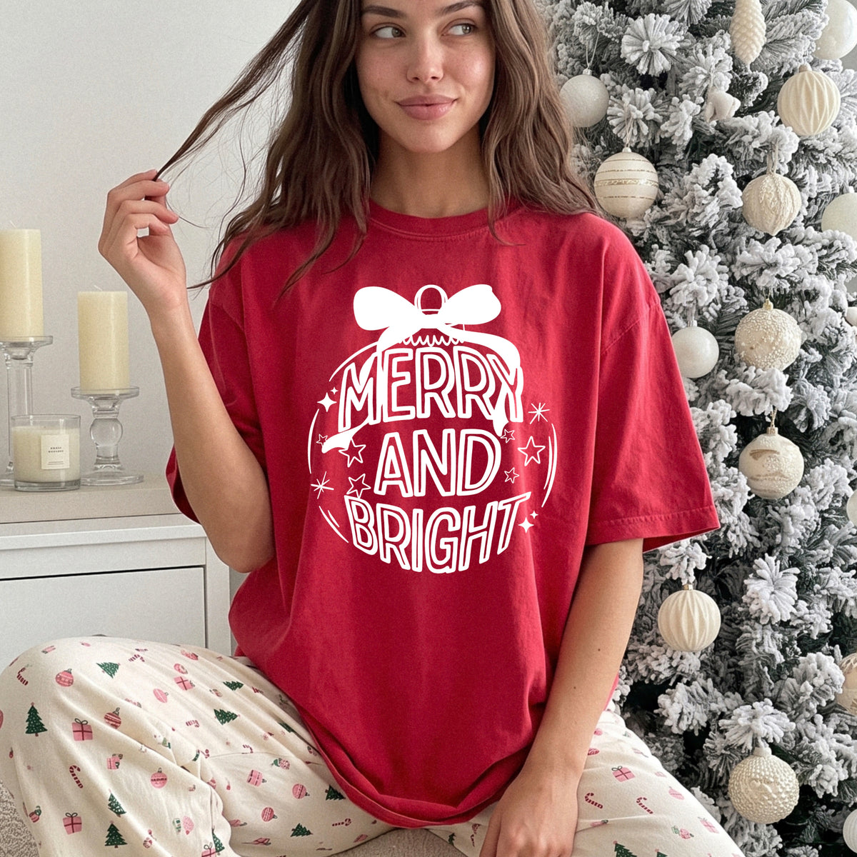Merry and bright ornament white (csc) DTF Transfer