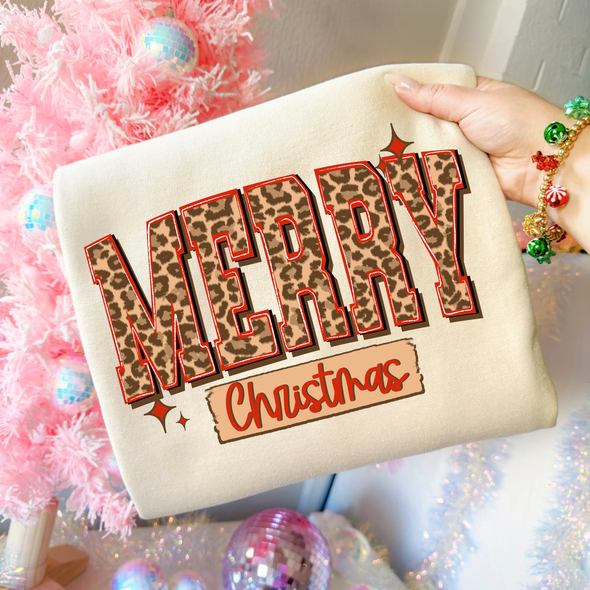 Merry patterned varsity (leopard) (csc) DTF Transfer
