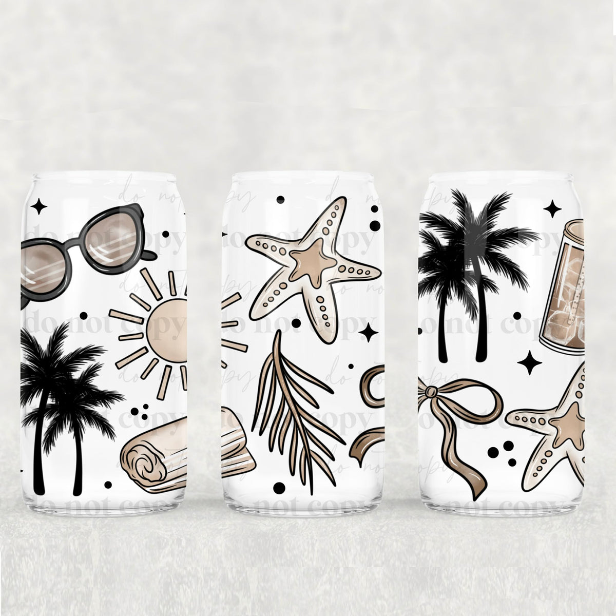 Neutral star fish sunglasses bow palm trees (CSC) UV DTF WRAP