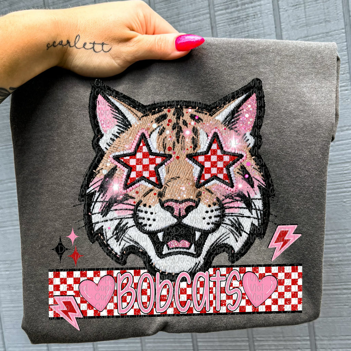 Bobcats faux embroidery valentines (virgo) DTF transfer