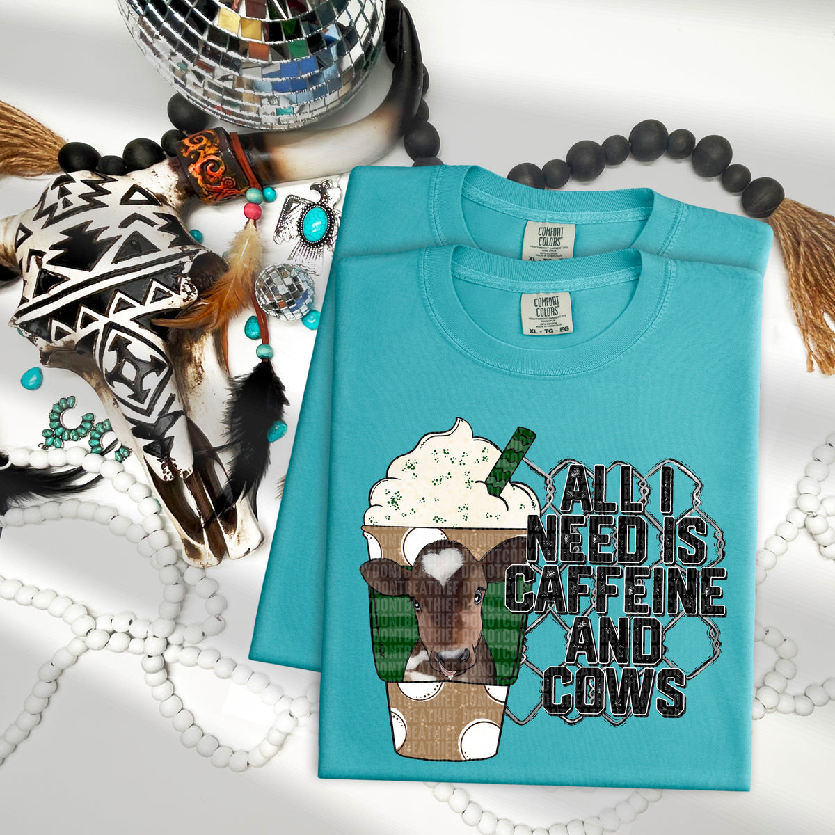 All I need is caffeine and cows 103732 DTF transfer