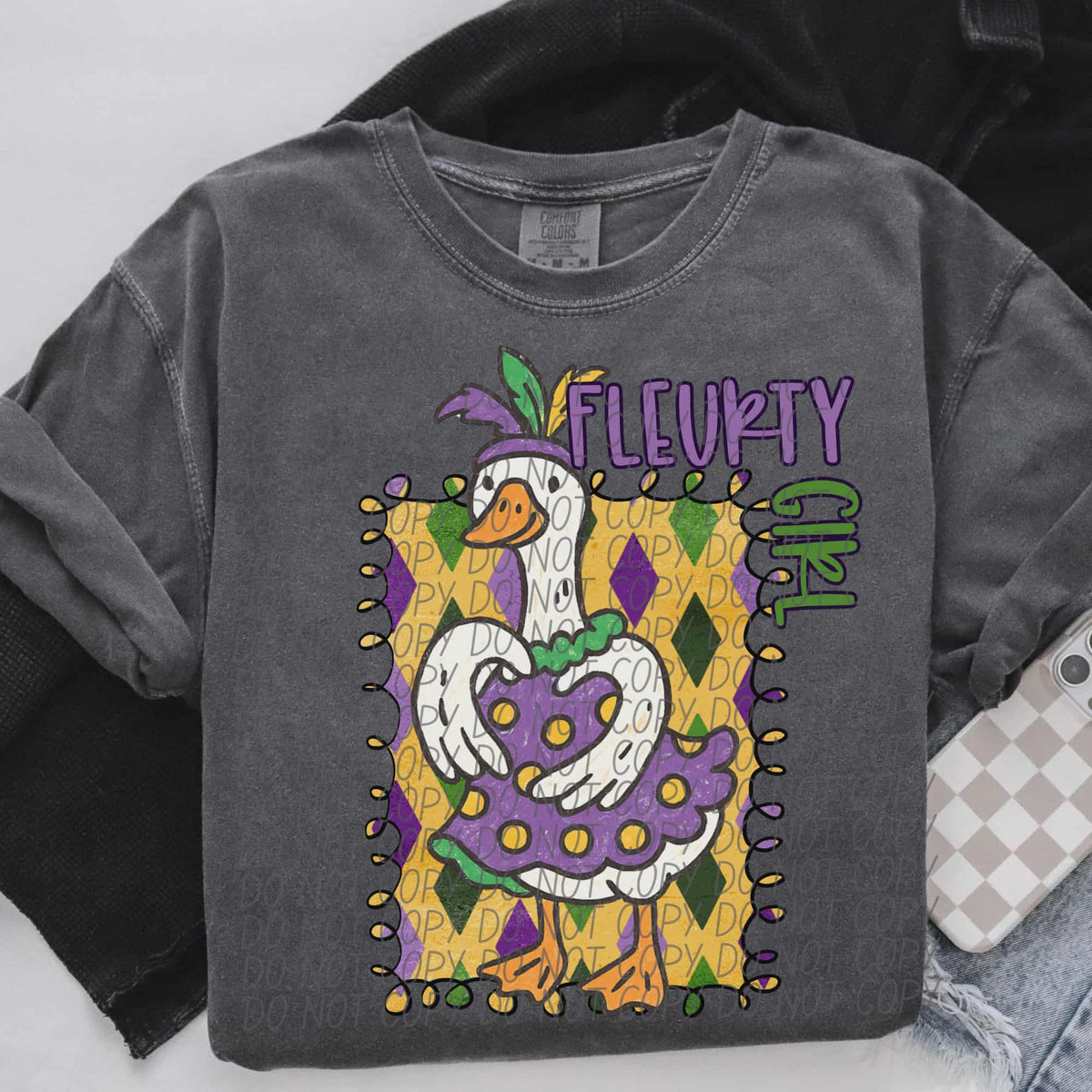 Fluerty Girl Goose diamond background (city) DTF Transfer