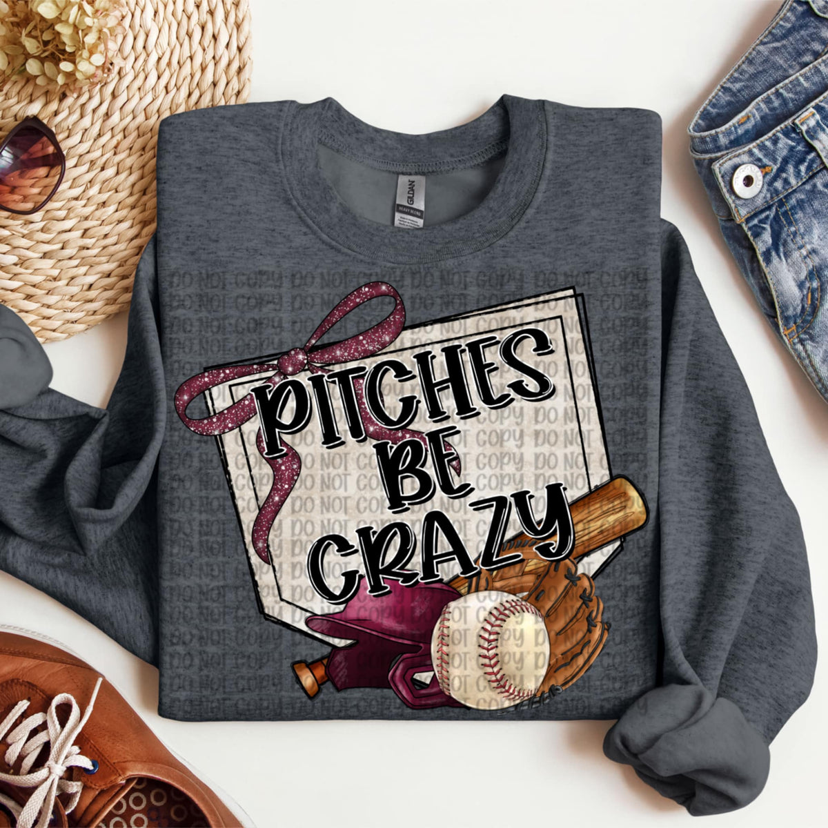 Pitches be crazy maroon bow baseball (VP) 91957 DTF transfer