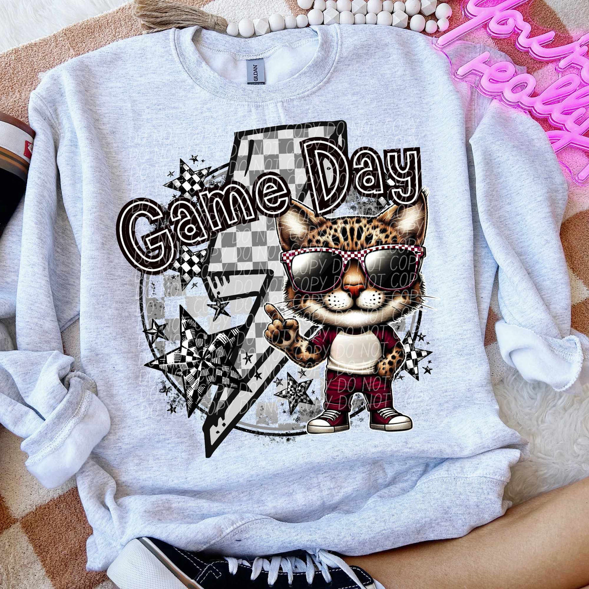 Game day leopard white and red shirt lightning bolt (CITY) 52522 DTF transfer