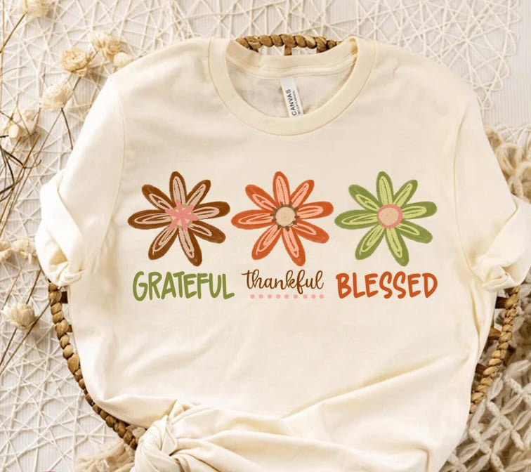 Grateful thankful blessed flowers 109842 DTF transfer