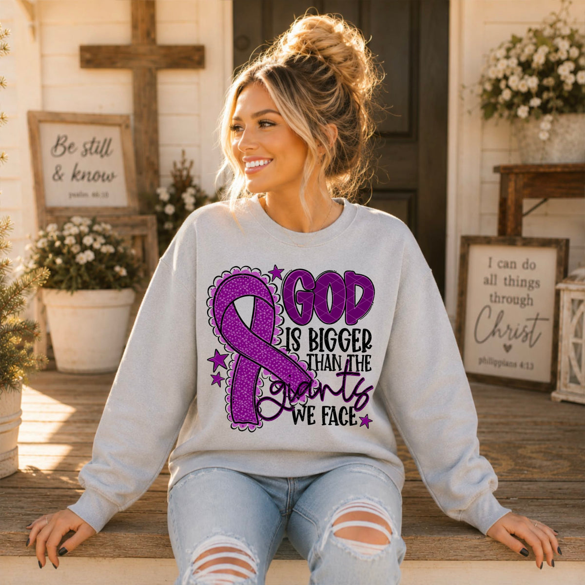 God is bigger than the giants we face VIOLET  ribbon (SDD) DTF Transfer
