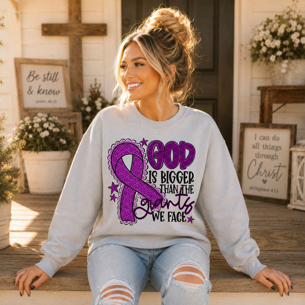 God is bigger than the giants we face VIOLET  ribbon (SDD) DTF Transfer