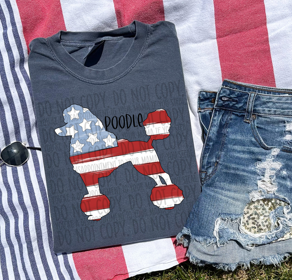 POODLE TRIMMED patriotic black font (SWD) DTF transfer