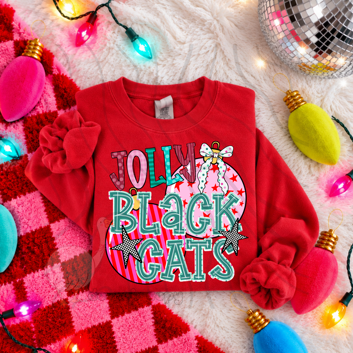 Jolly Black Cats pink ornaments (DKD) DTF Transfer