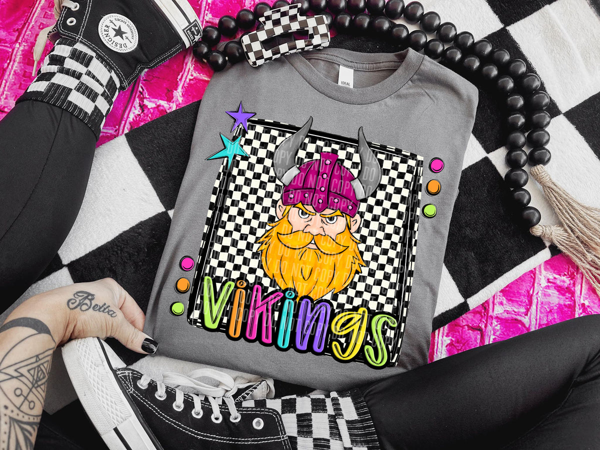 Checkered Preppy Bright Vikings Pink Hat Yellow Beard (Caplinger) DTF transfer
