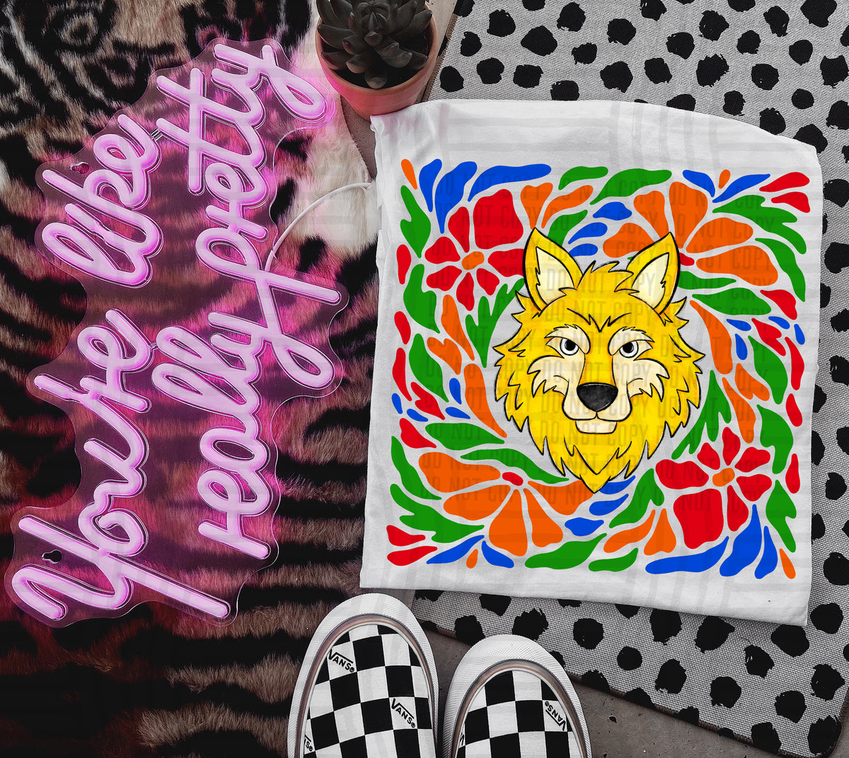 Yellow Wolf Retro Floral (Caplinger) 101186 DTF transfer