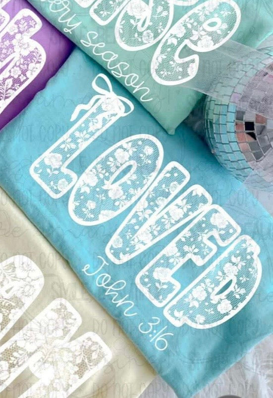 Loved John 3:16 white lace (MZ) DTF Transfer
