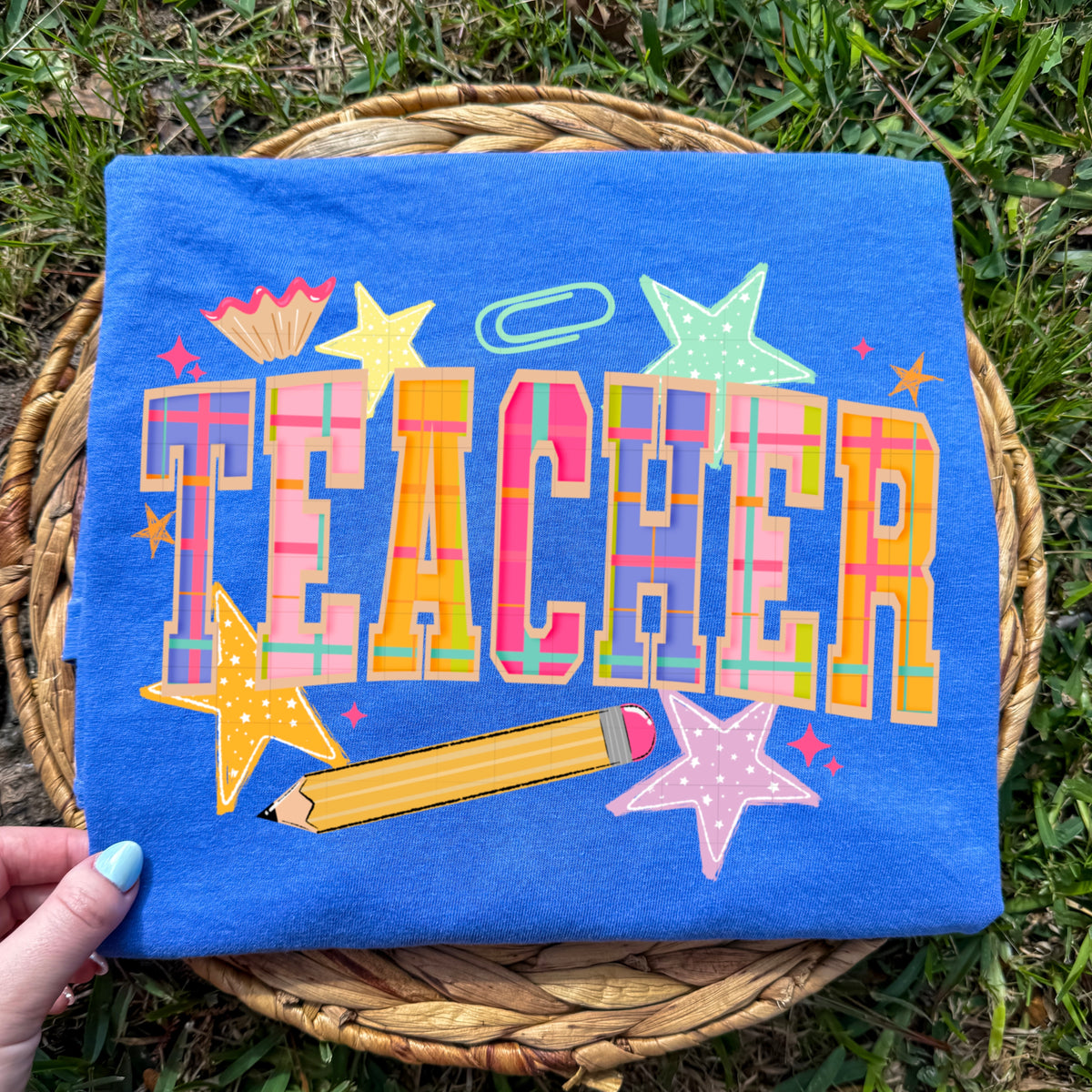 Teacher varsity font stripes and stars (CSC) DTF Transfer