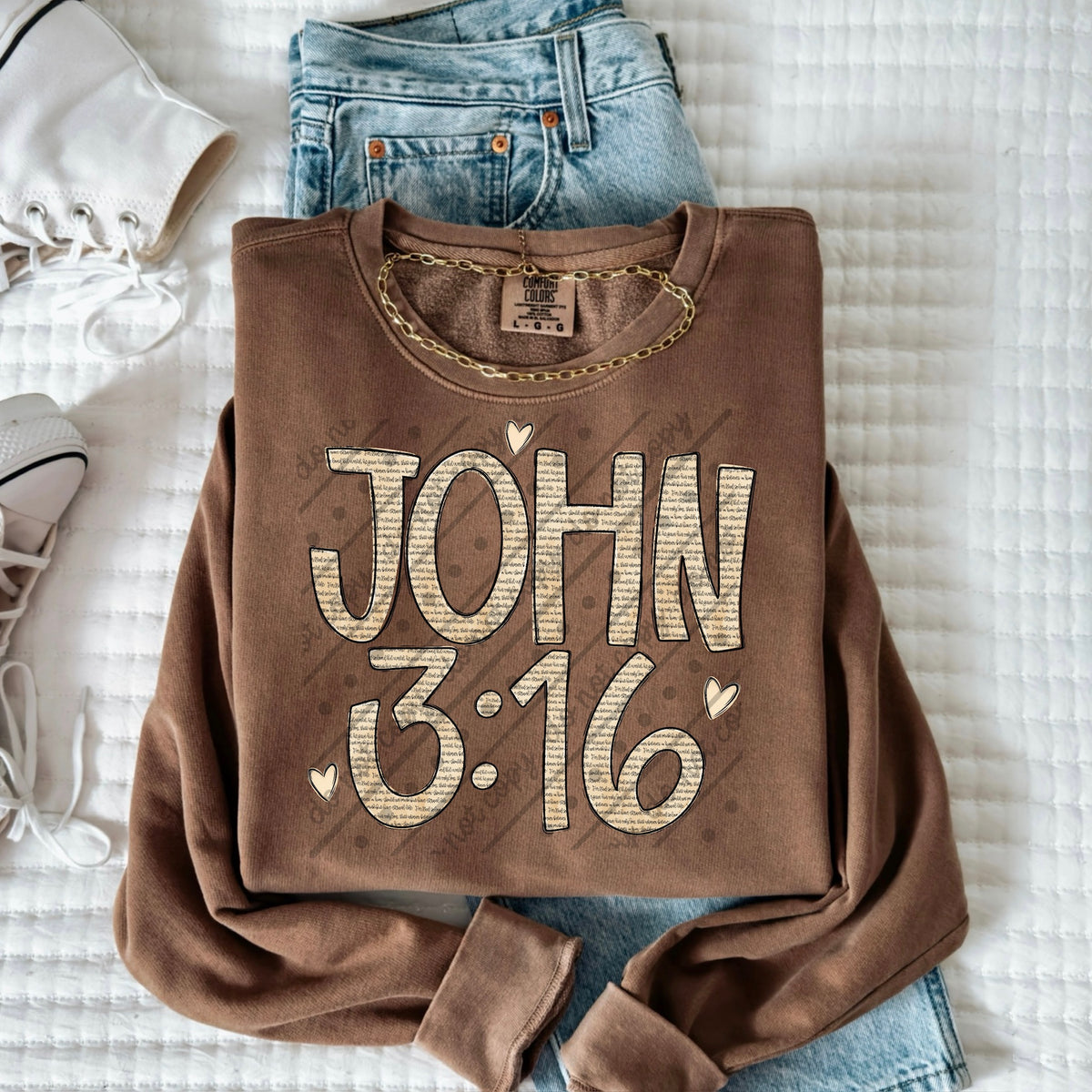 John 3:16 tan with hearts (OHDD) DTF transfer