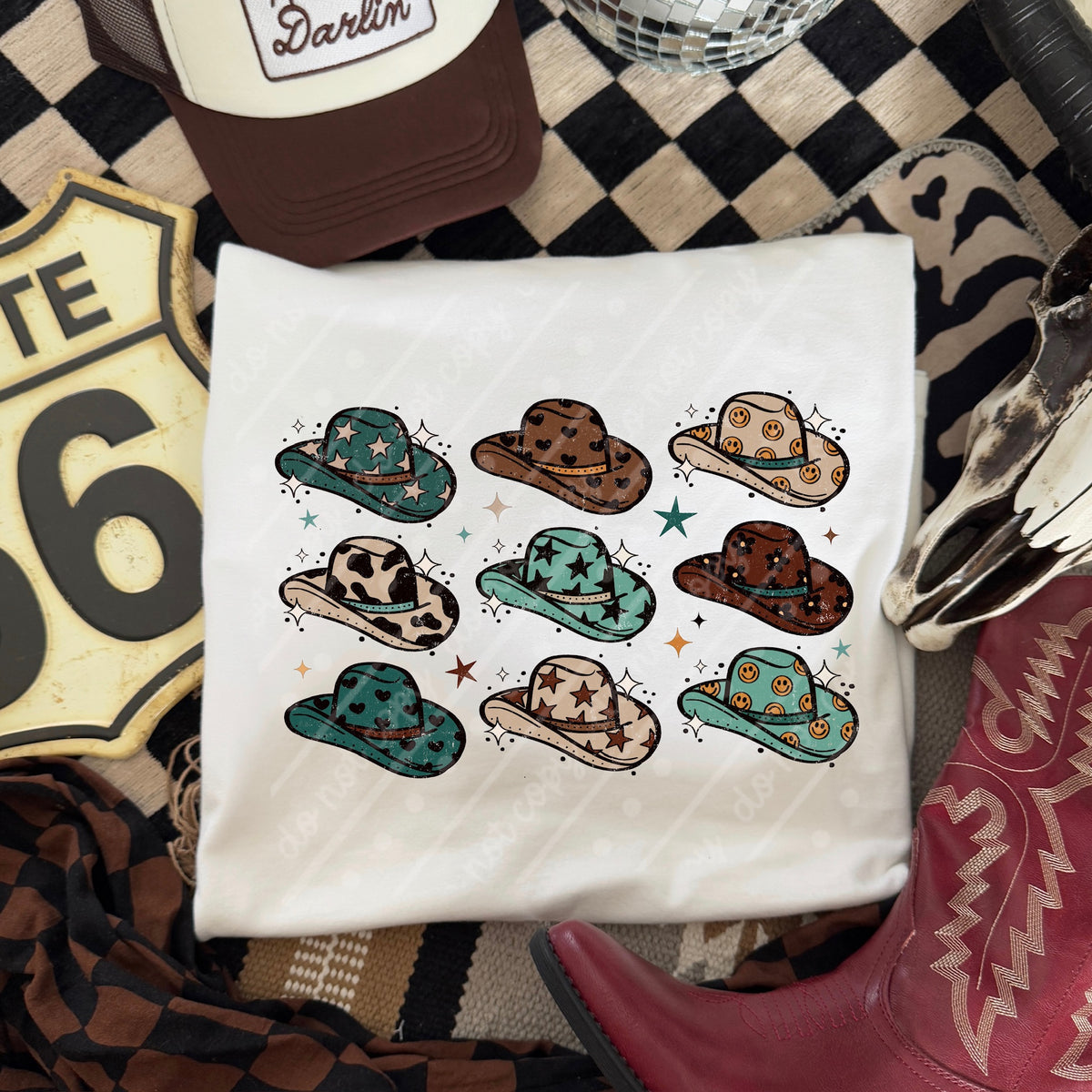 Cowboy Hats teal and brown (scarlow) DTF Transfer