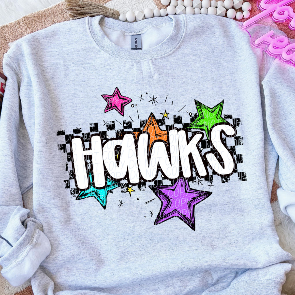 Hawks Mascot Rainbow Stars DTF TRANSFER