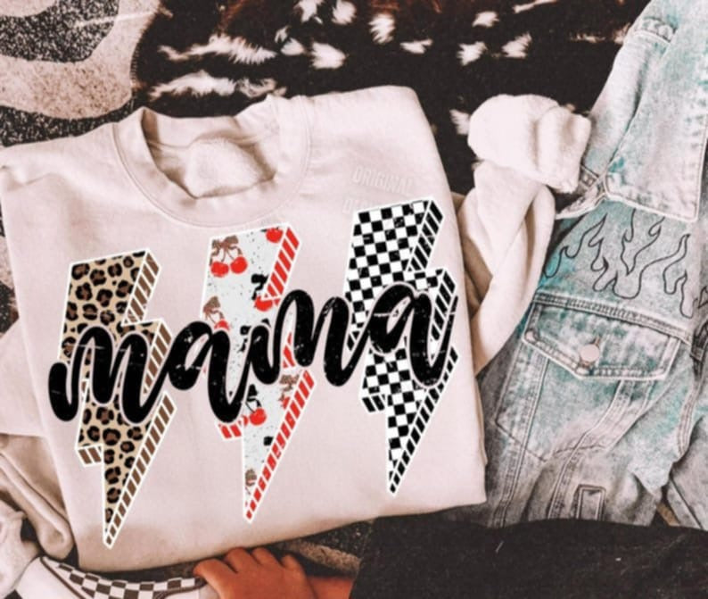 Mama lightning bolts BLACK FONT 107808 DTF transfer