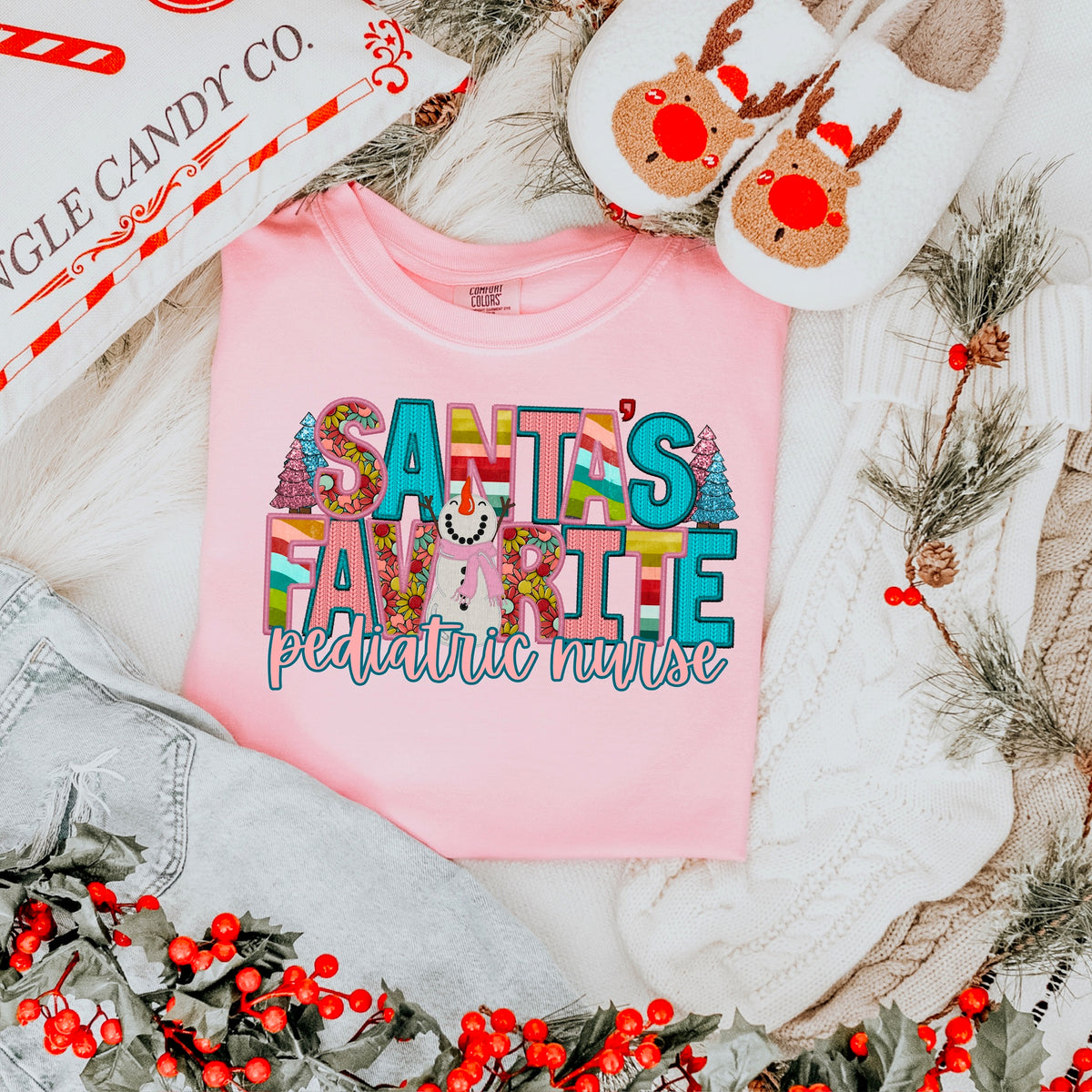 Santas Favorite pediatric nurse WITH SNOWMAN 111598 DTF transfer