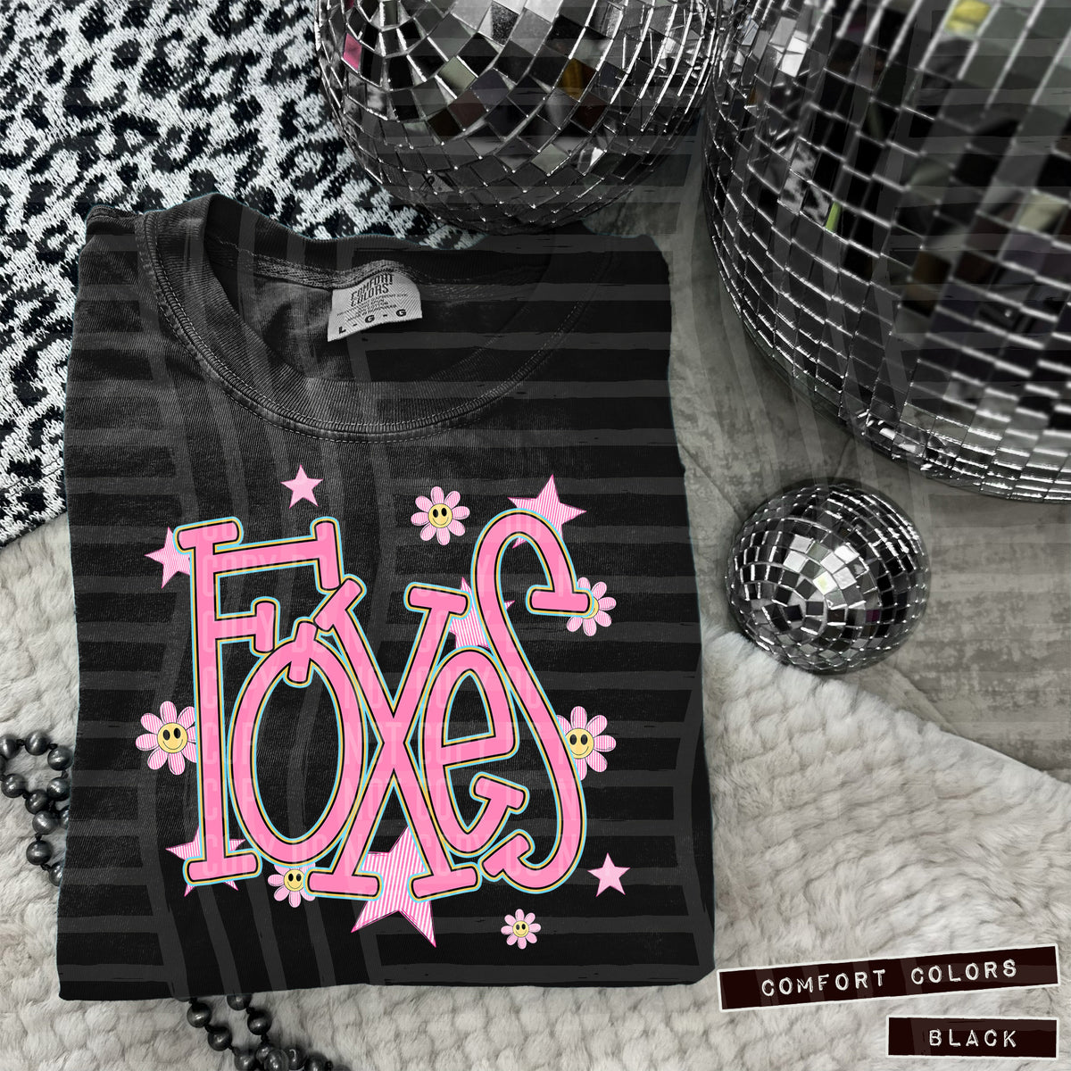 Foxes Pink Flowers And Stars 104960 DTF transfer