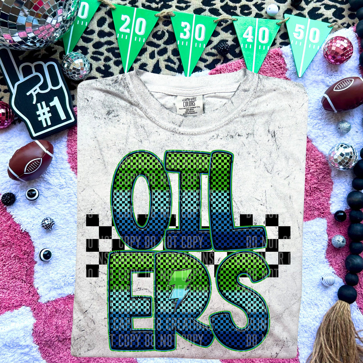 Oilers Blue and Green Checkered (Caplinger) DTF transfer