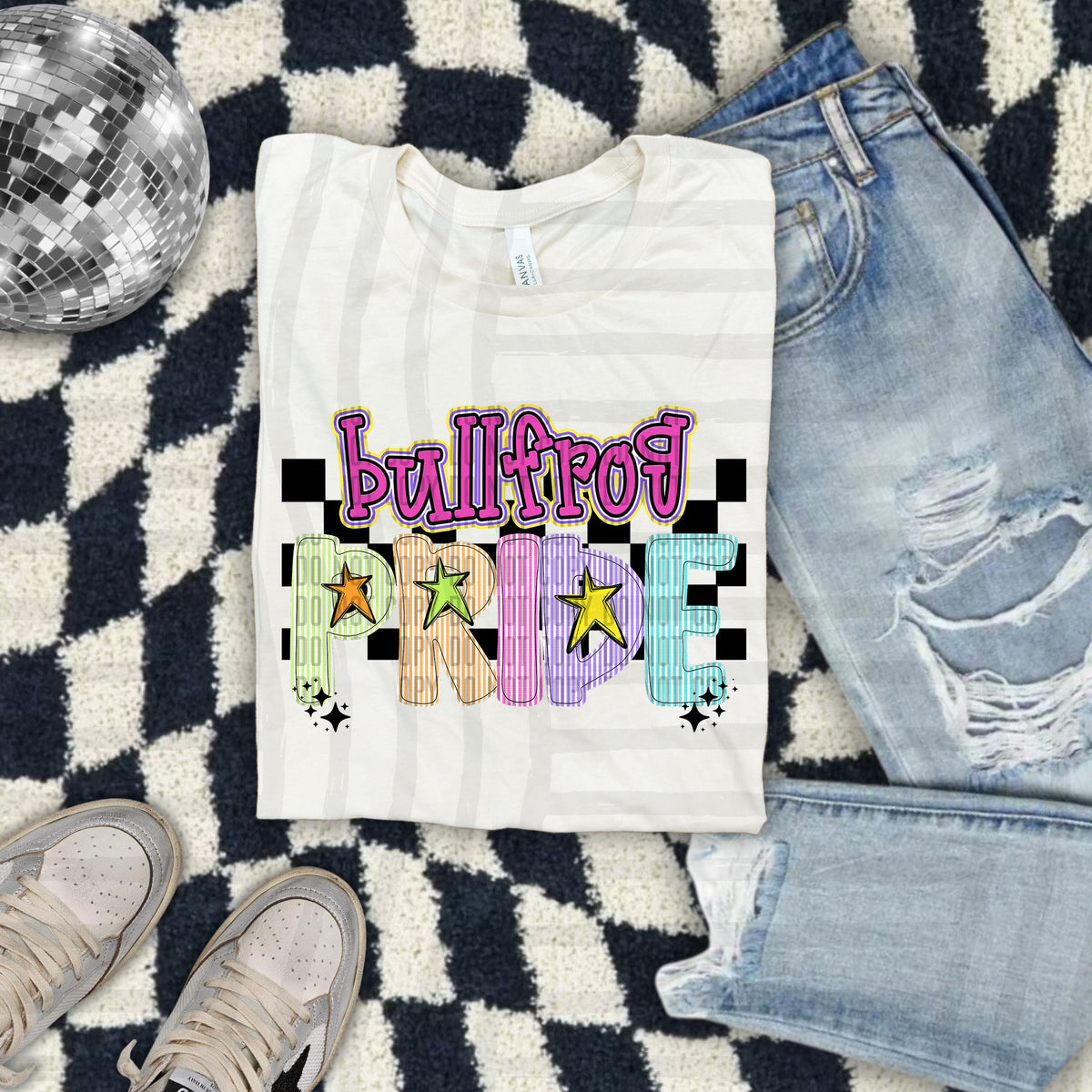 Bullfrog - Colorful Stripe With Stars And Checker 108247 DTF transfer