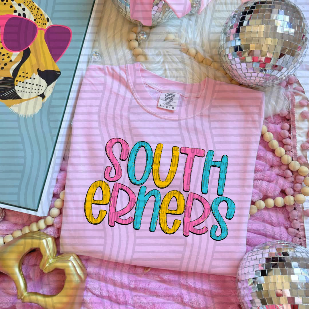 blue yellow and pink southerners stacked (Caplinger) DTF Transfer