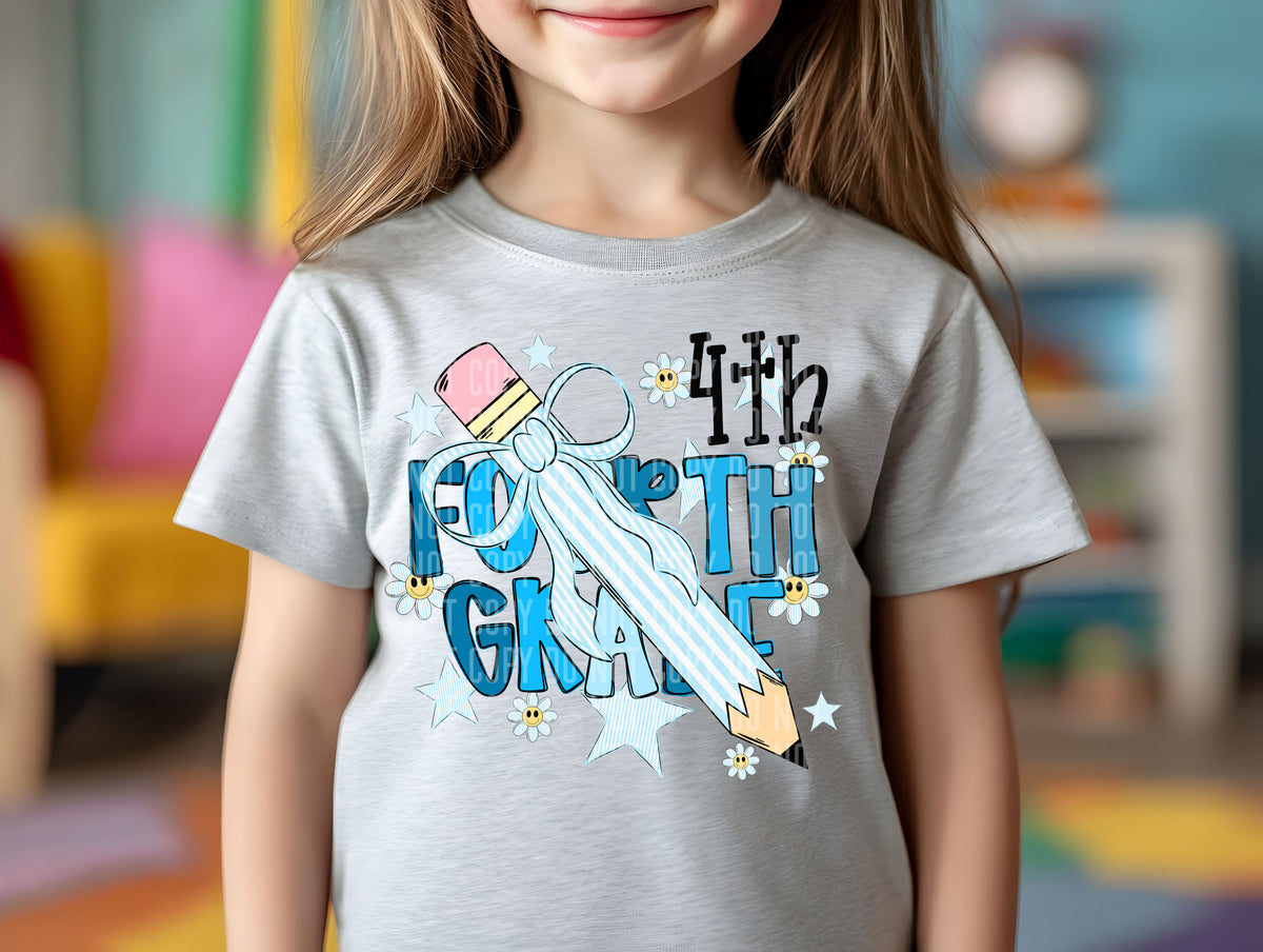 4th grade blue pencil bow (Caplinger) DTF transfer