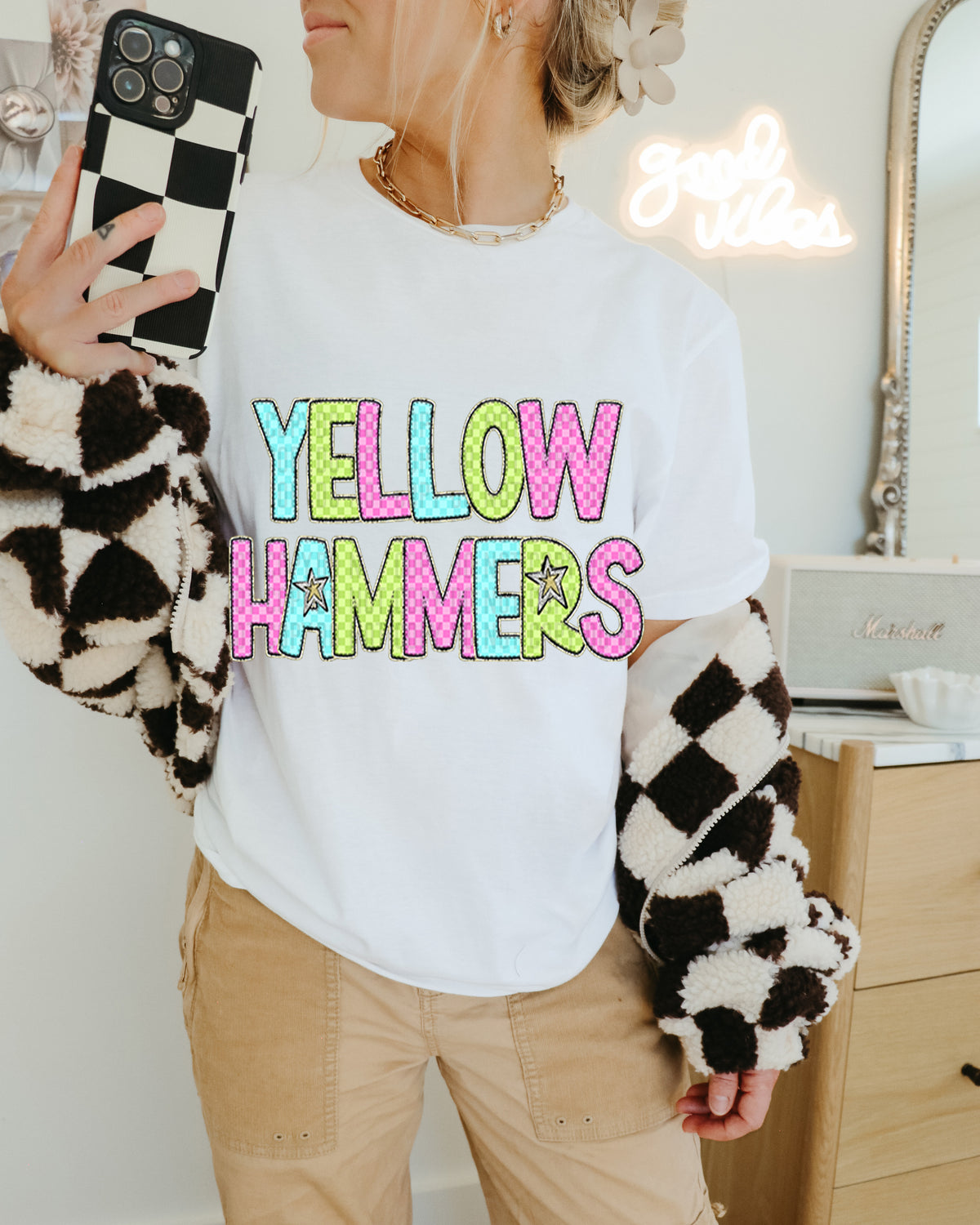 Yellow Hammers Colorful Checkered (caplinger) DTF transfer