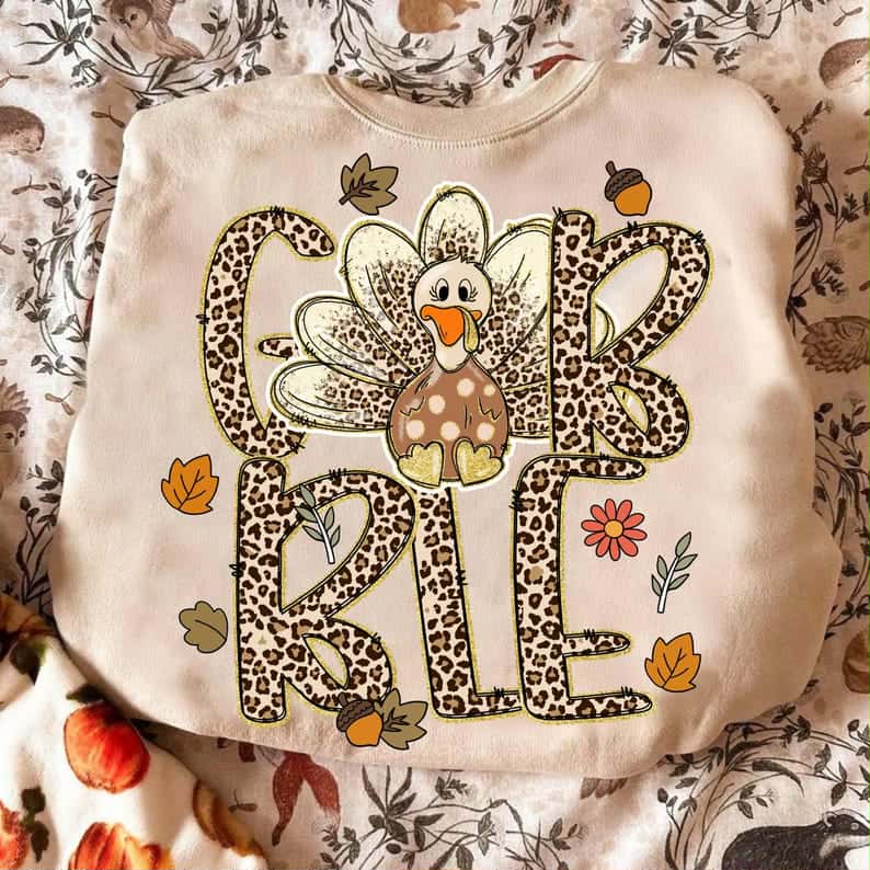 Gobble leopard print with turkey DTF transfer