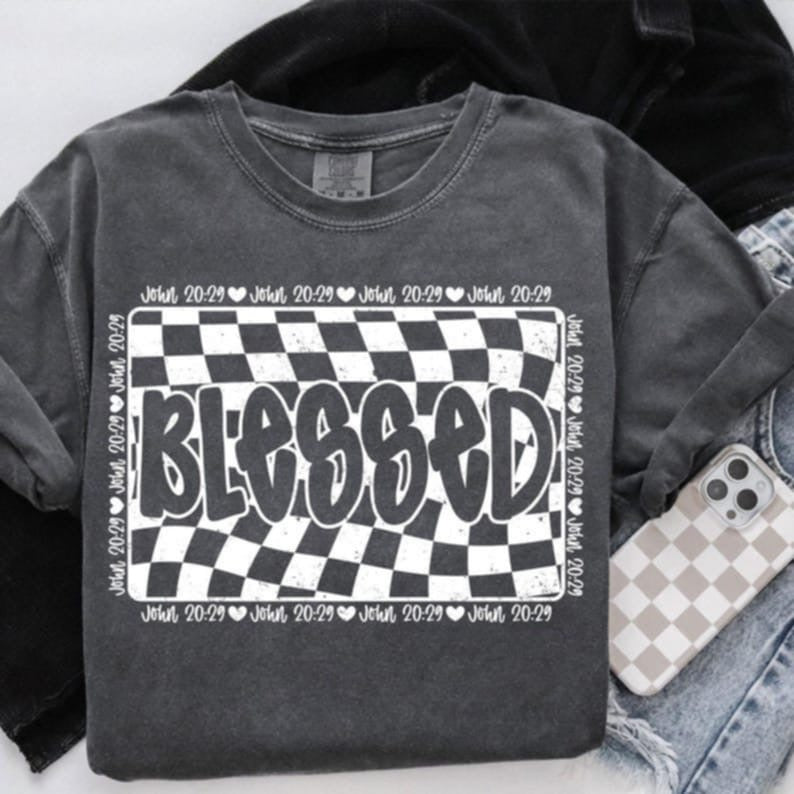 Blessed checkered background WHITE 106490 DTF transfer