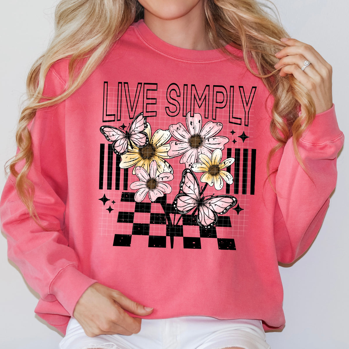 Live Simply Flowers BLACK accents (CSC) DTF Transfer