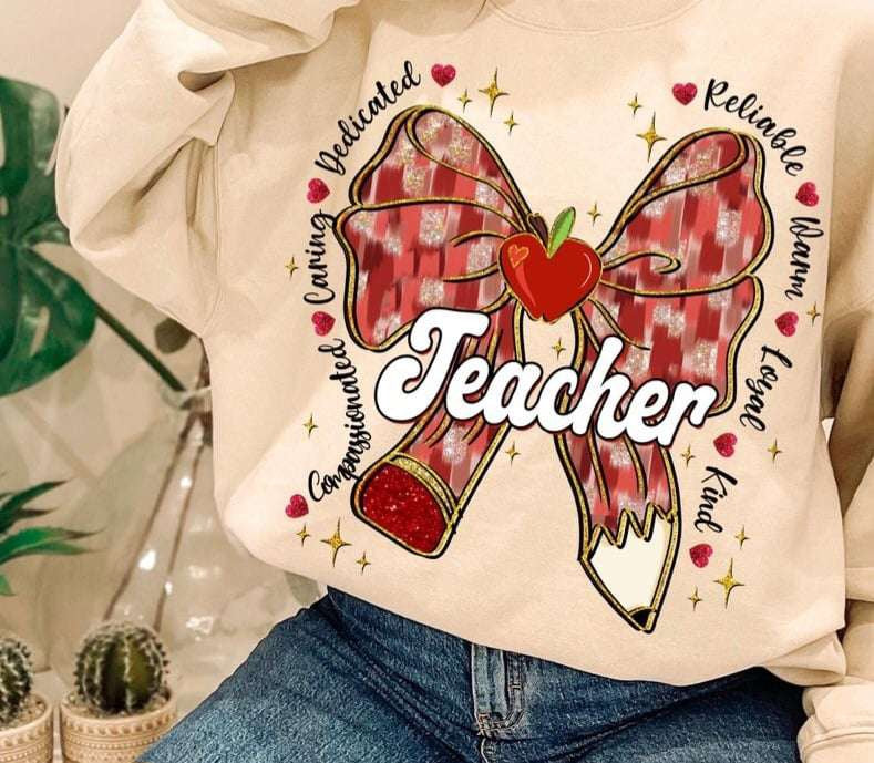 Teacher valentine pencil bow 75890 DTF transfer