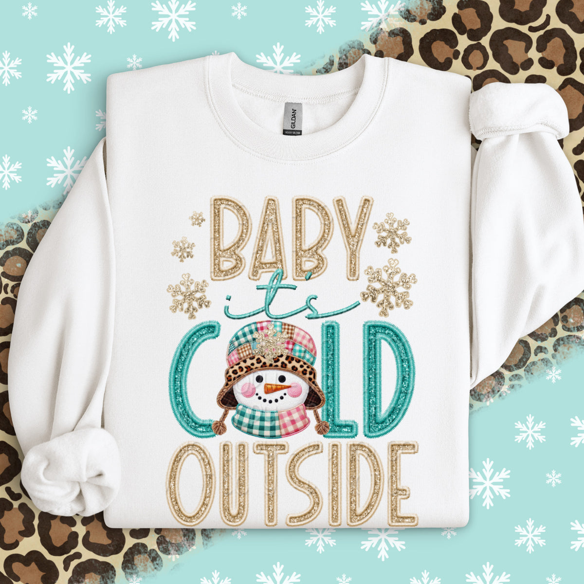 Baby it’s cold outside faux embroidery snowman 117473 DTF Transfer