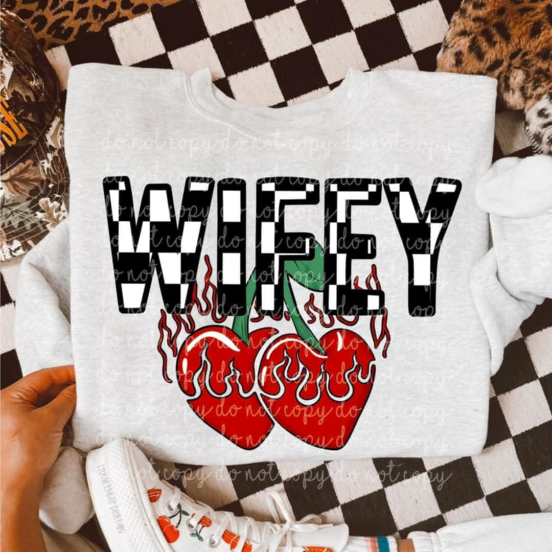 Wifey checkered with cherries (MMD) 96066 DTF transfer