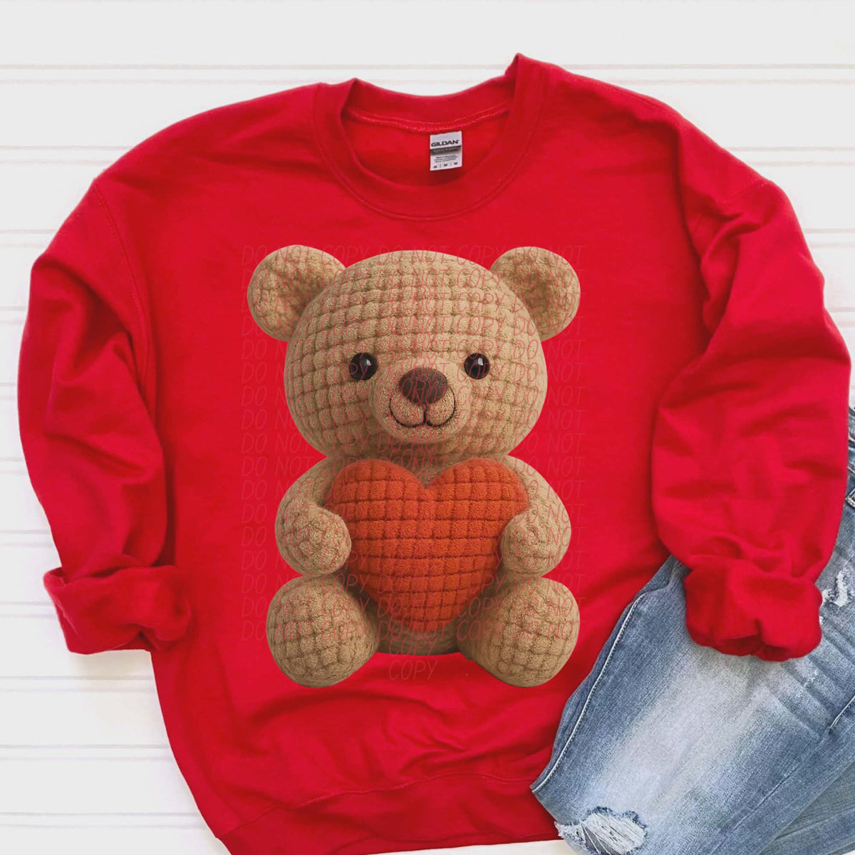 Teddy Bear red heart (city) DTF transfer