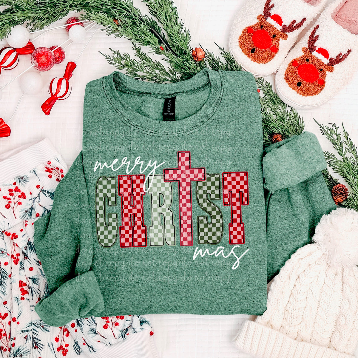 Merry Christmas Checker with cross DTF transfer