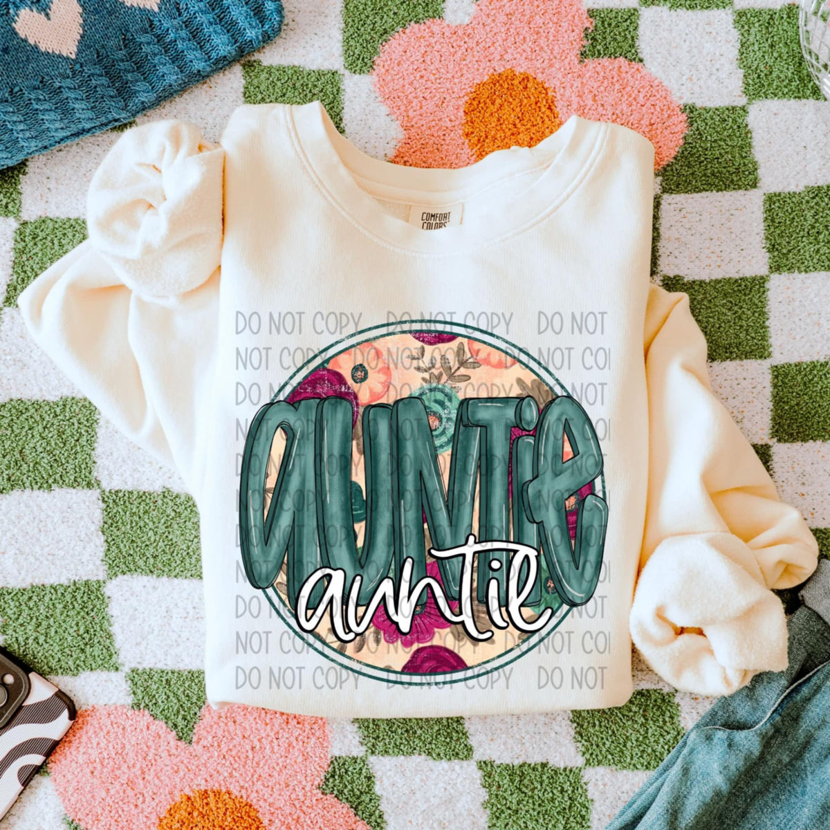 Auntie green font floral circle (SWD) 91058 DTF transfer