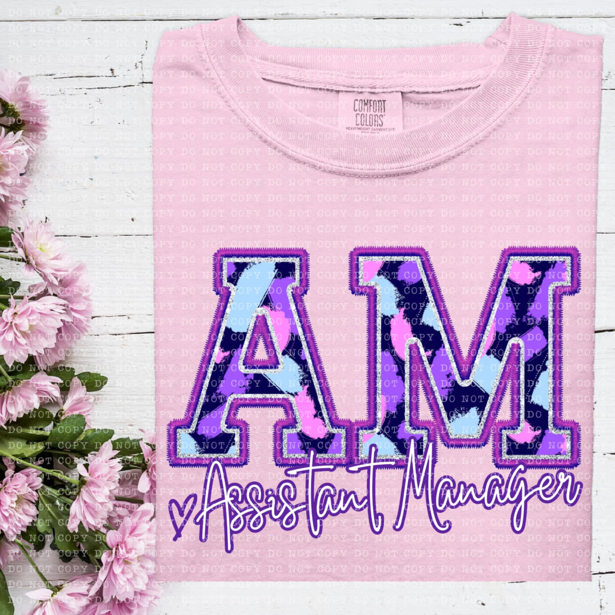 AM assistant manager purple brushstrokes (ECHT) 93996 DTF transfer