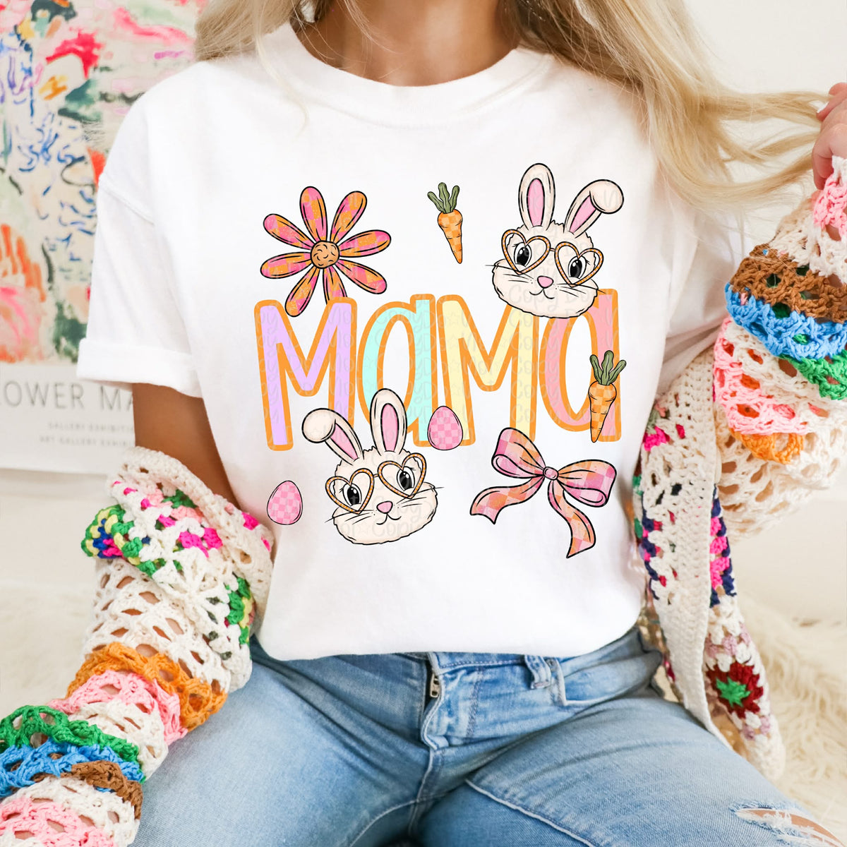 Mama bunnies and flowers (Virgo) DTF Transfer