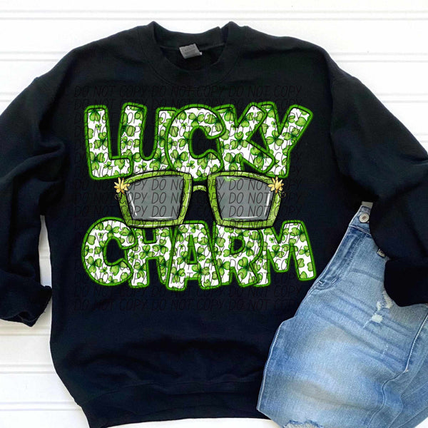 Lucky charm green glasses clover embroidery (CITY) 85092 DTF transfer