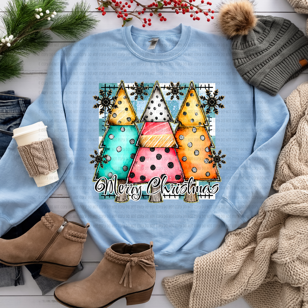 Merry Christmas polka dot trees (revel) DTF Transfer